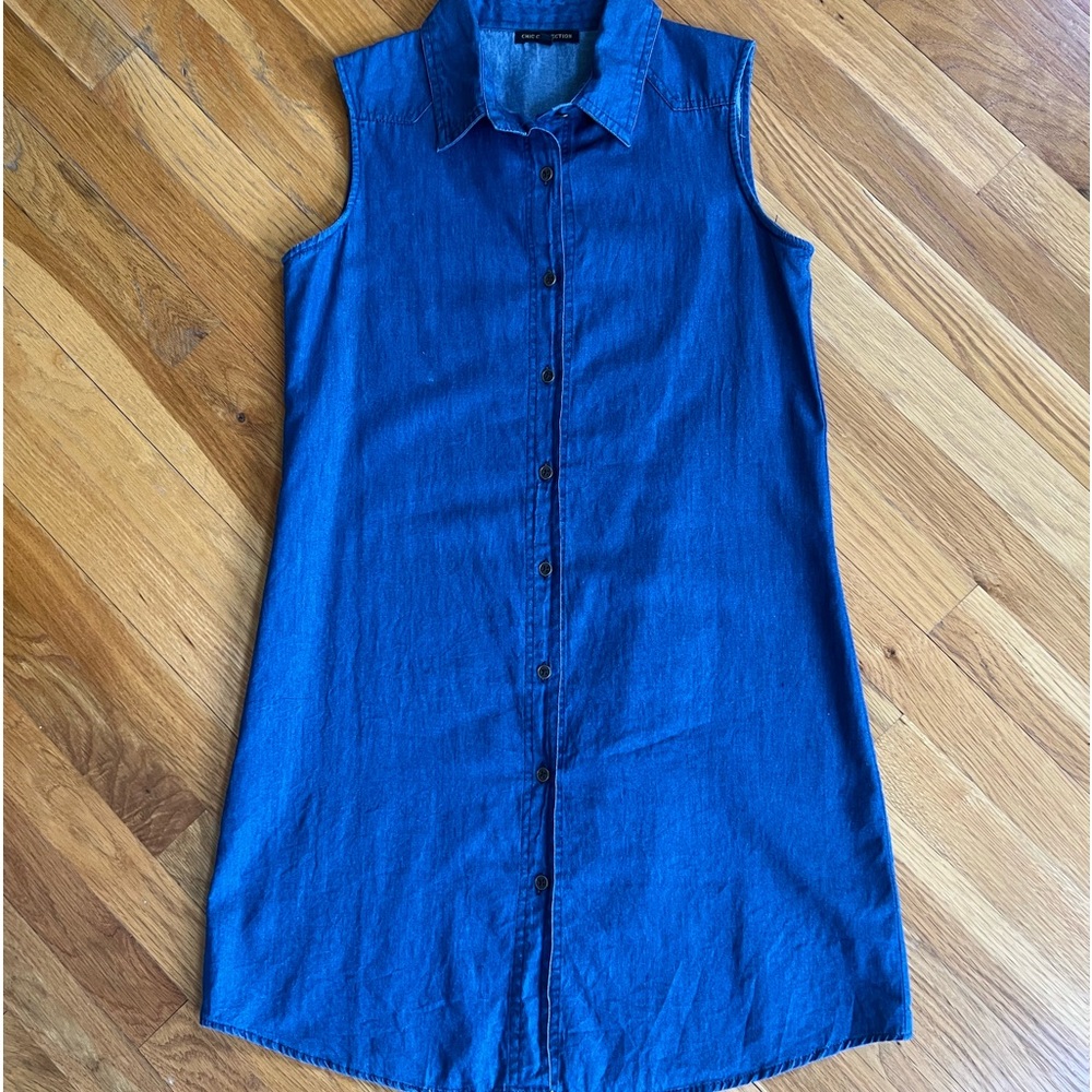 Denim dress.